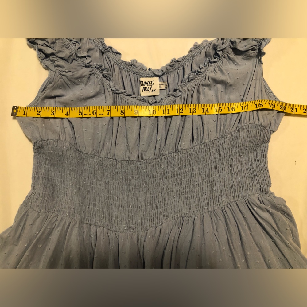 Princess Polly,Love Galore,blue off the shoulder shirred waist ruffle romper, 18 - Picture 3 of 12